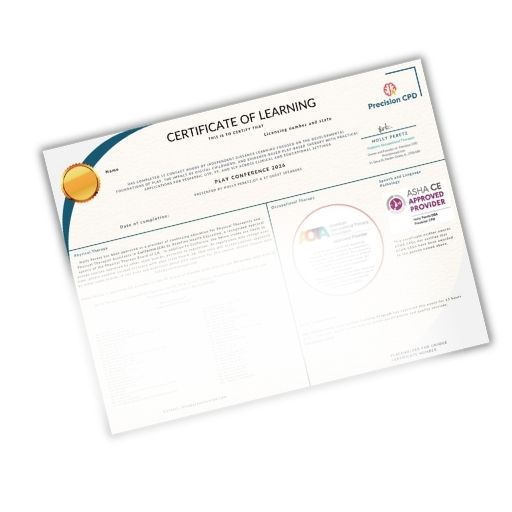 2026 Play Conference CEU certificate SLP, PT, OTP
